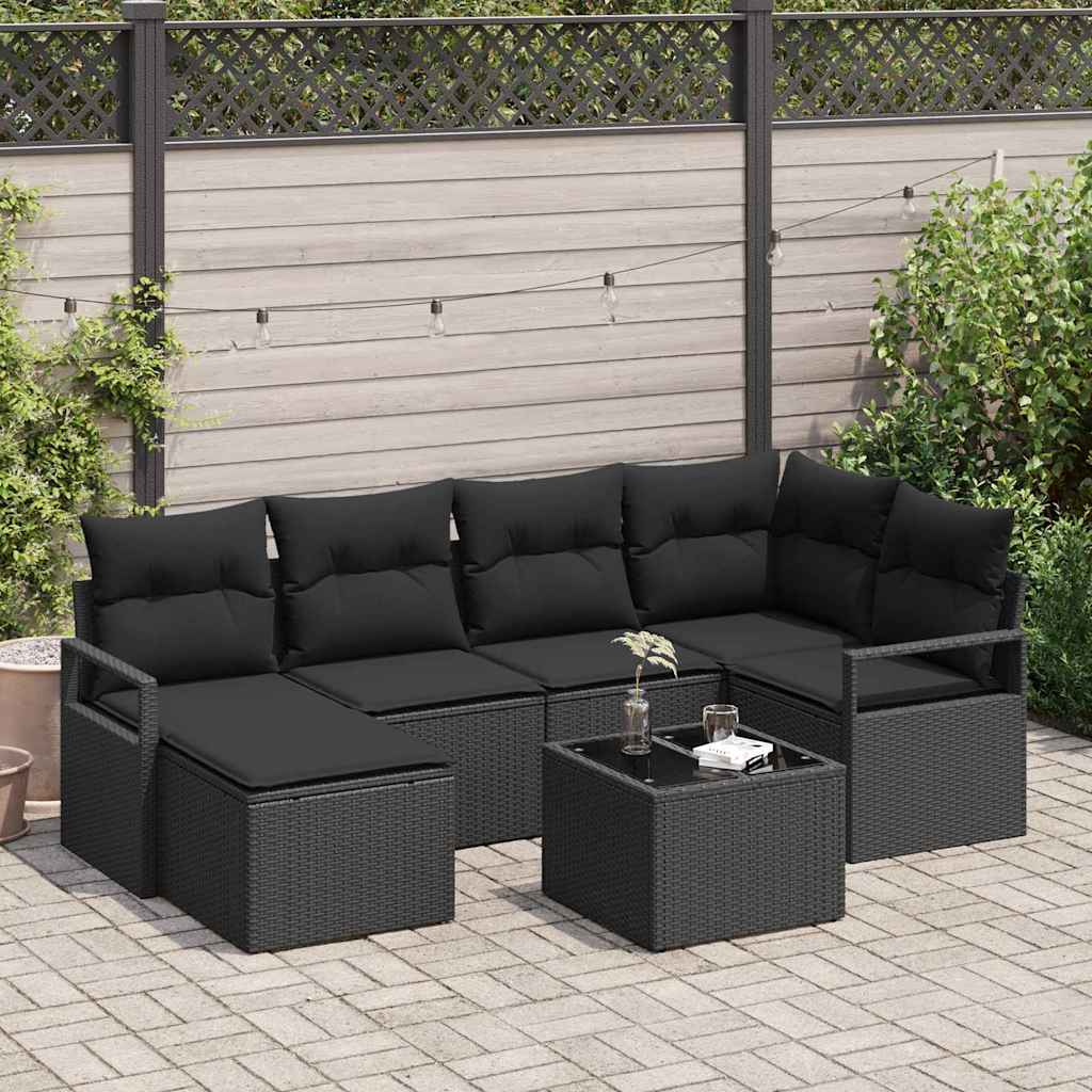 vidaXL Juego de Sofá 7 uds. Negro ratán sintético