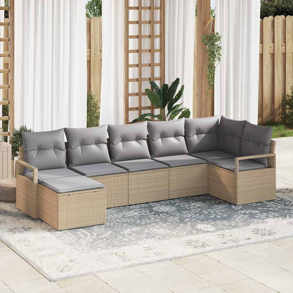 vidaXL Juego de Sofá 7 uds. Beige ratán sintético