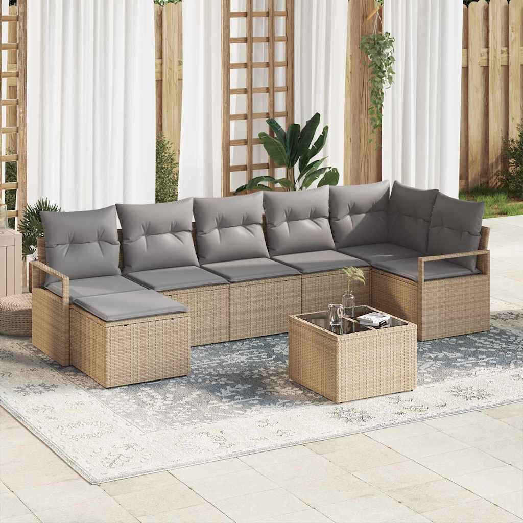 vidaXL Juego de Sofá 8 uds. Beige ratán sintético