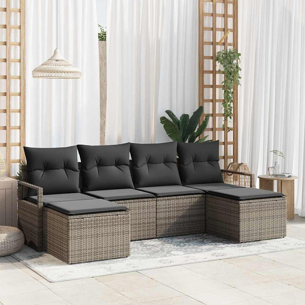 vidaXL Juego de Sofá 6 uds. Gris ratán sintético