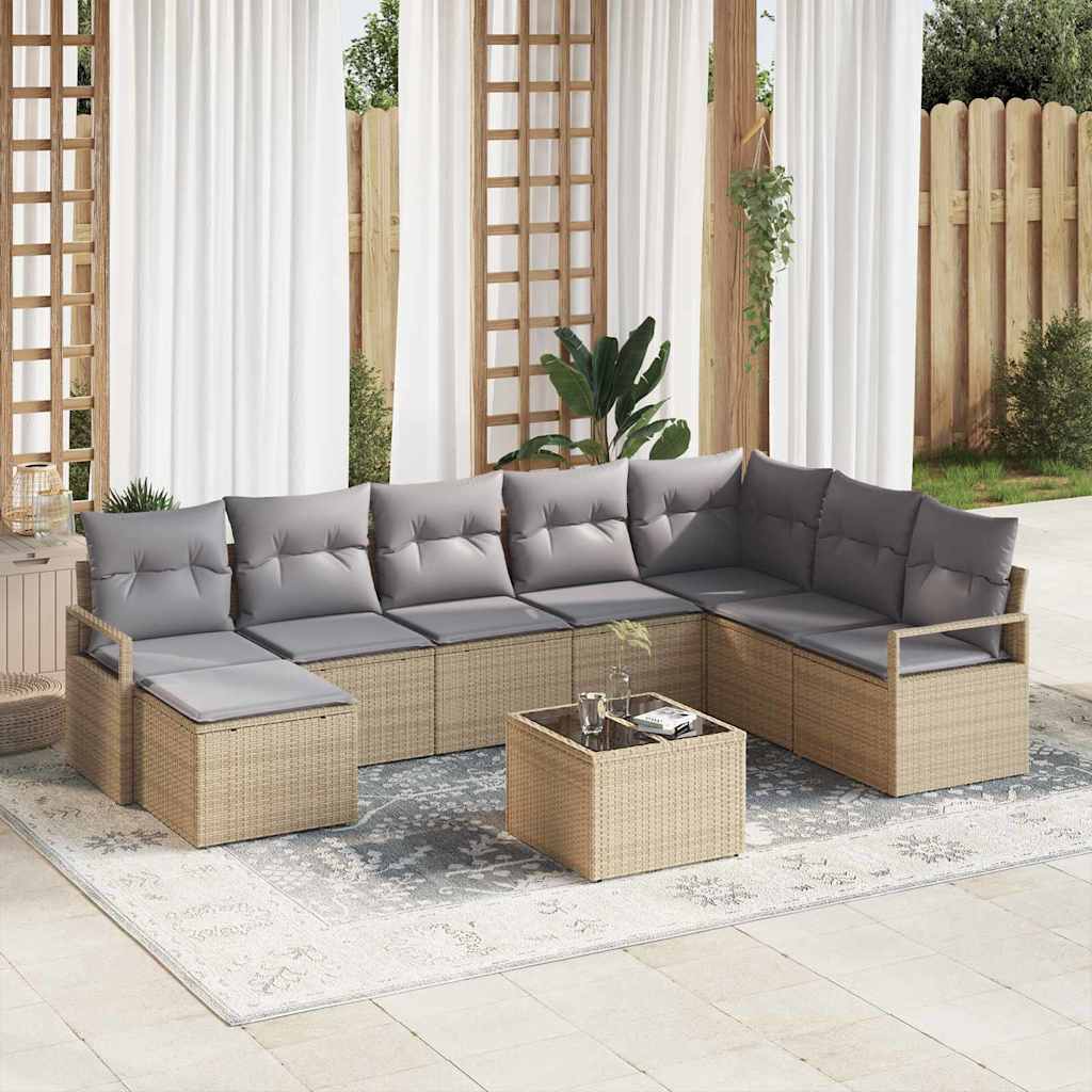 vidaXL Juego de Sofá 9 uds. Beige ratán sintético