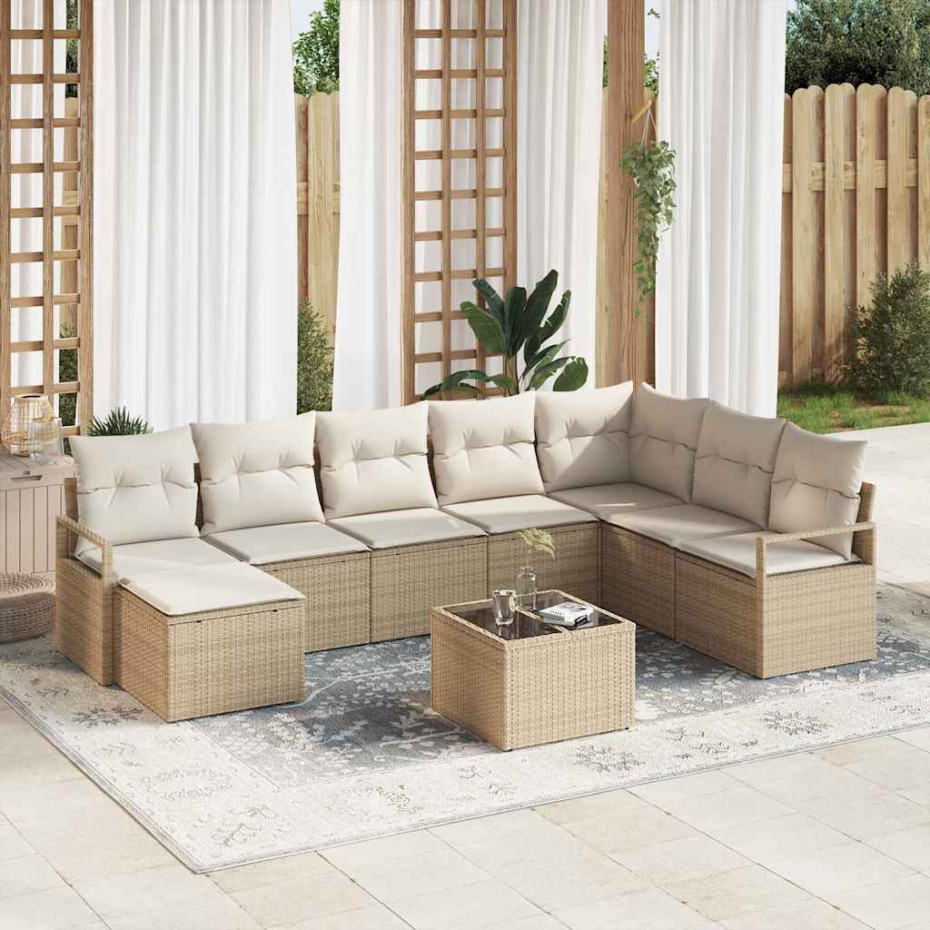vidaXL Juego de Sofá 9 uds. Beige ratán sintético