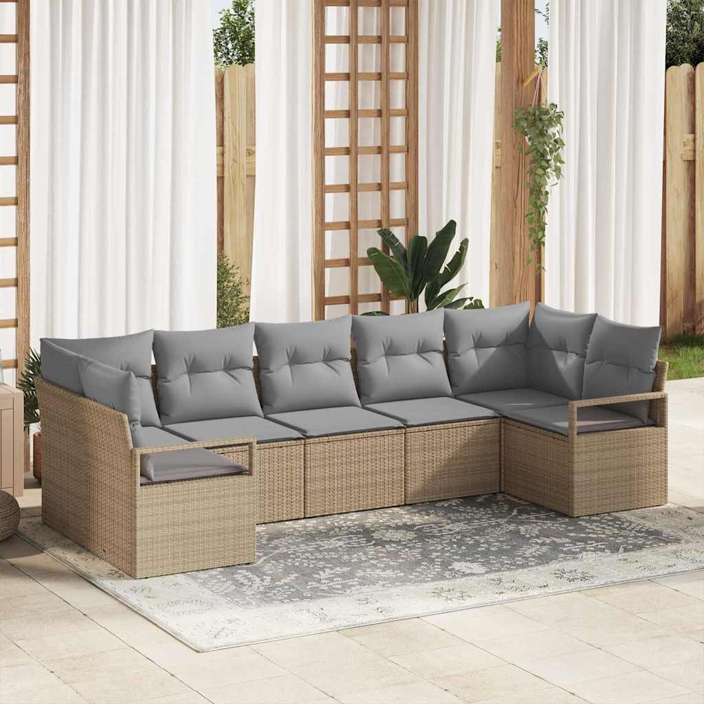 vidaXL Juego de Sofá 7 uds. Beige ratán sintético