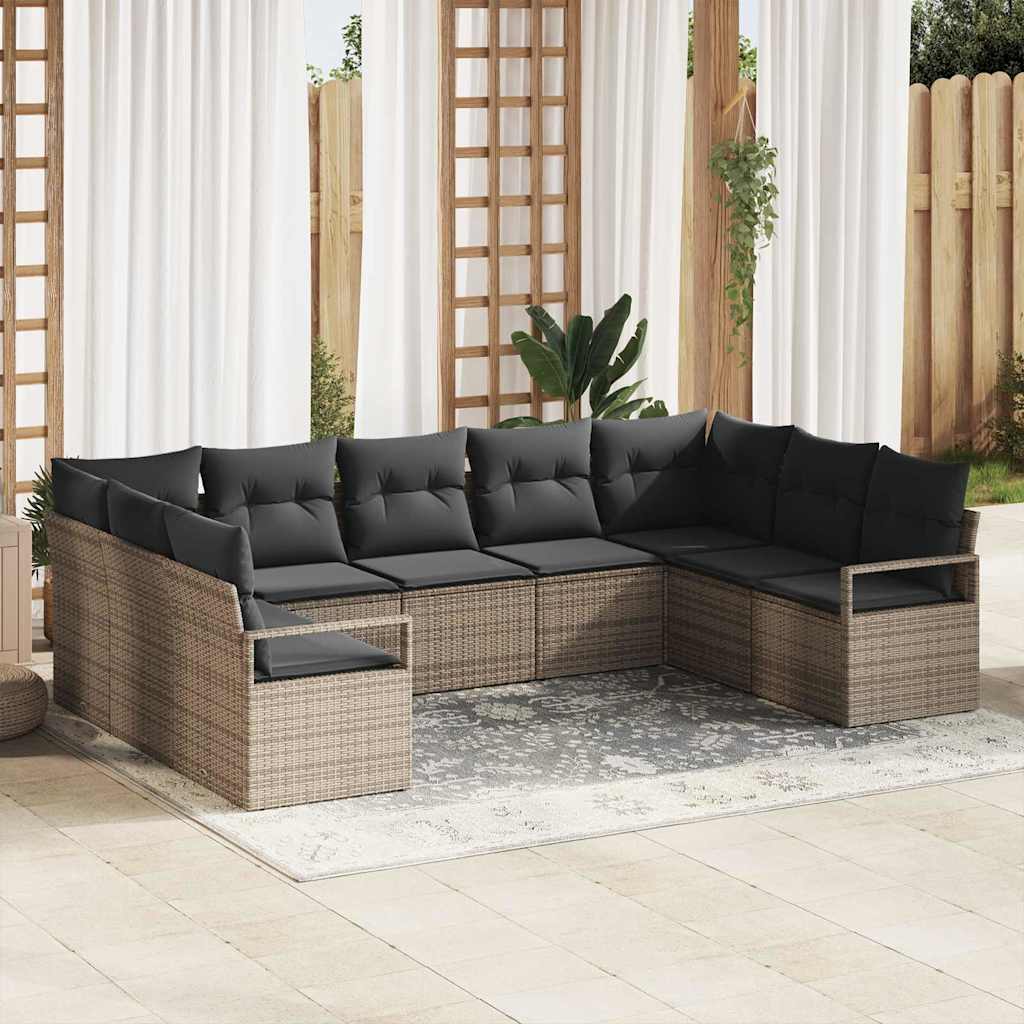 vidaXL Juego de Sofá 9 uds. Gris ratán sintético