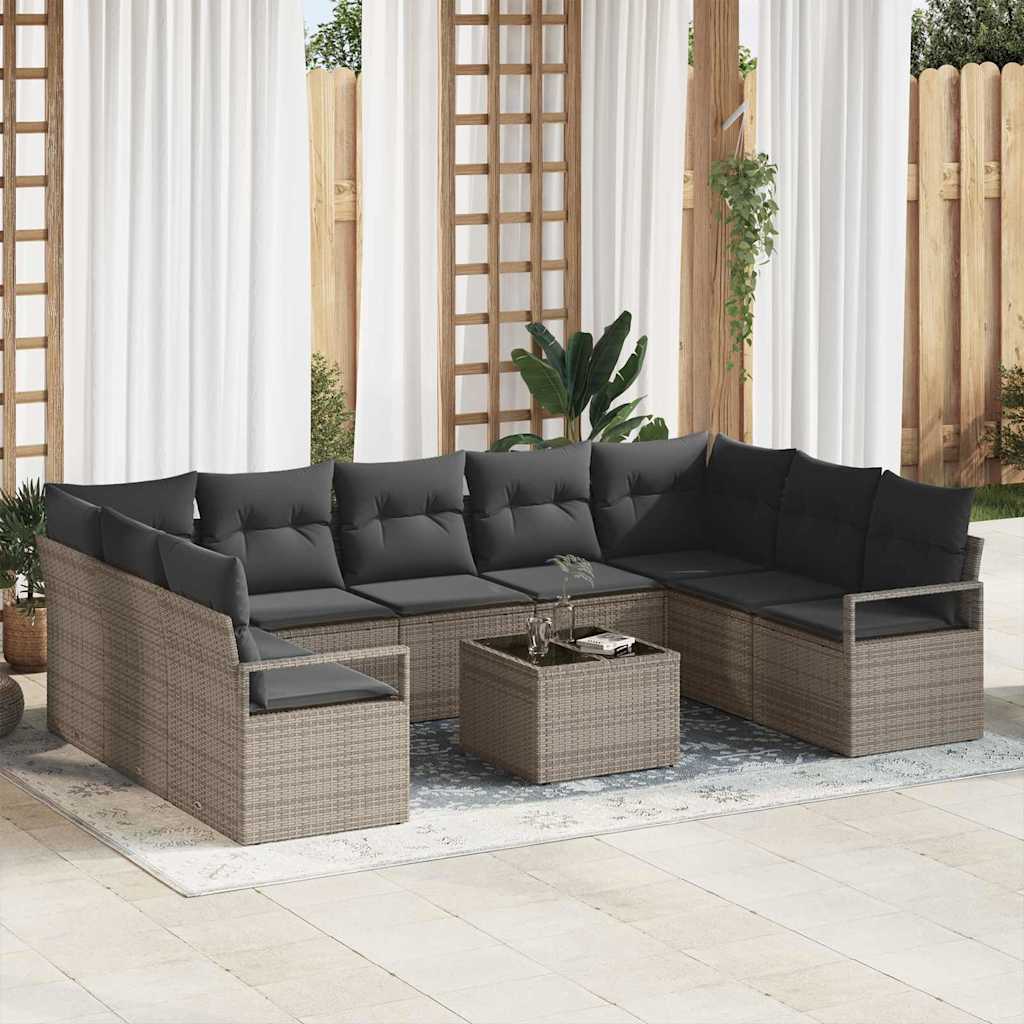vidaXL Juego de Sofá 10 uds. Gris ratán sintético