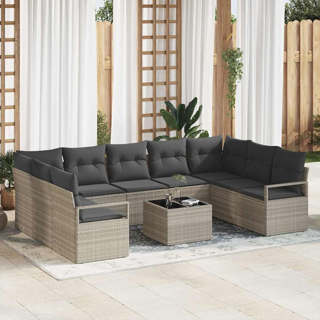 vidaXL Juego de Sofá 10 uds. Gris claro ratán sintético