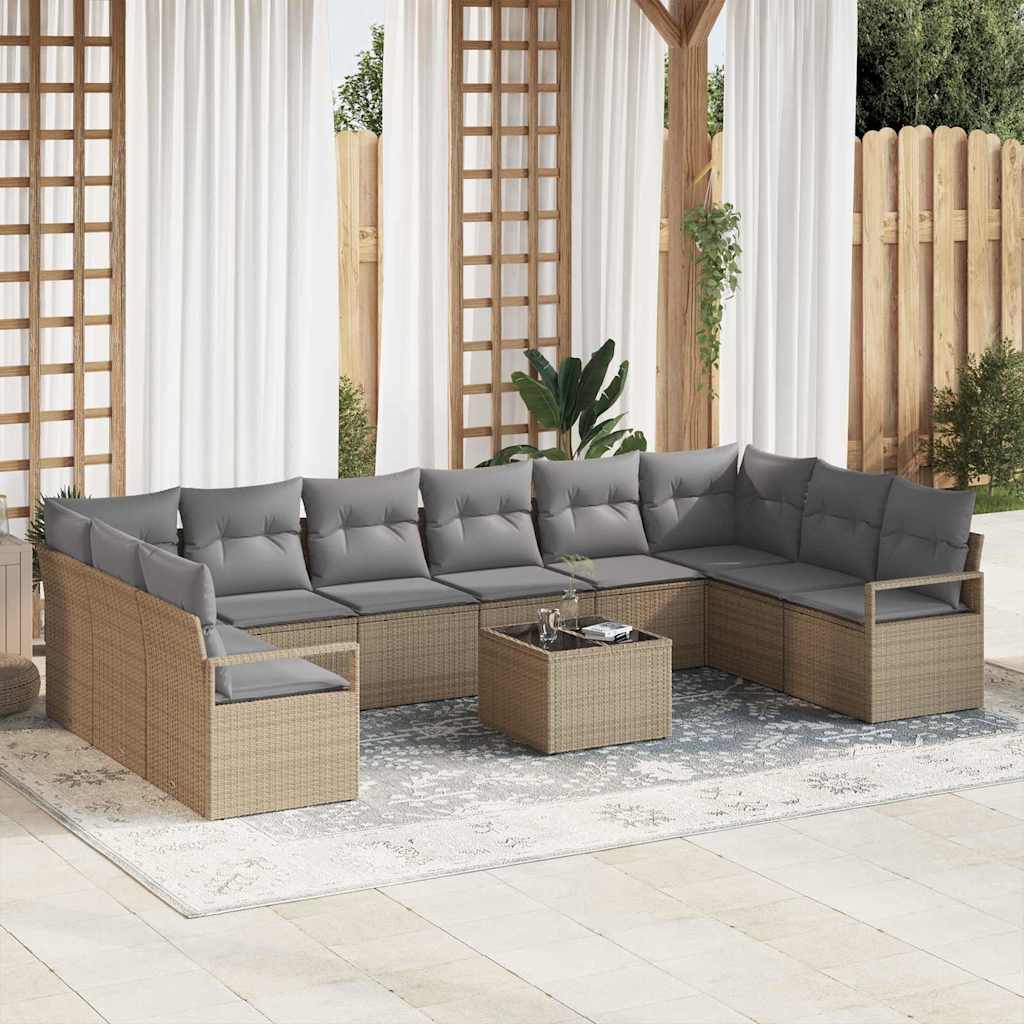 vidaXL Juego de Sofá 11 uds. Beige ratán sintético