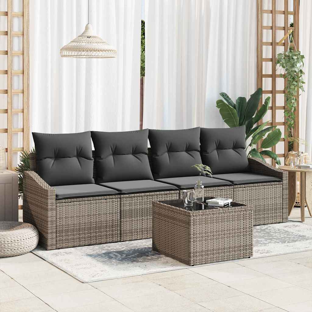 vidaXL Juego de Sofá 5 uds. Gris ratán sintético