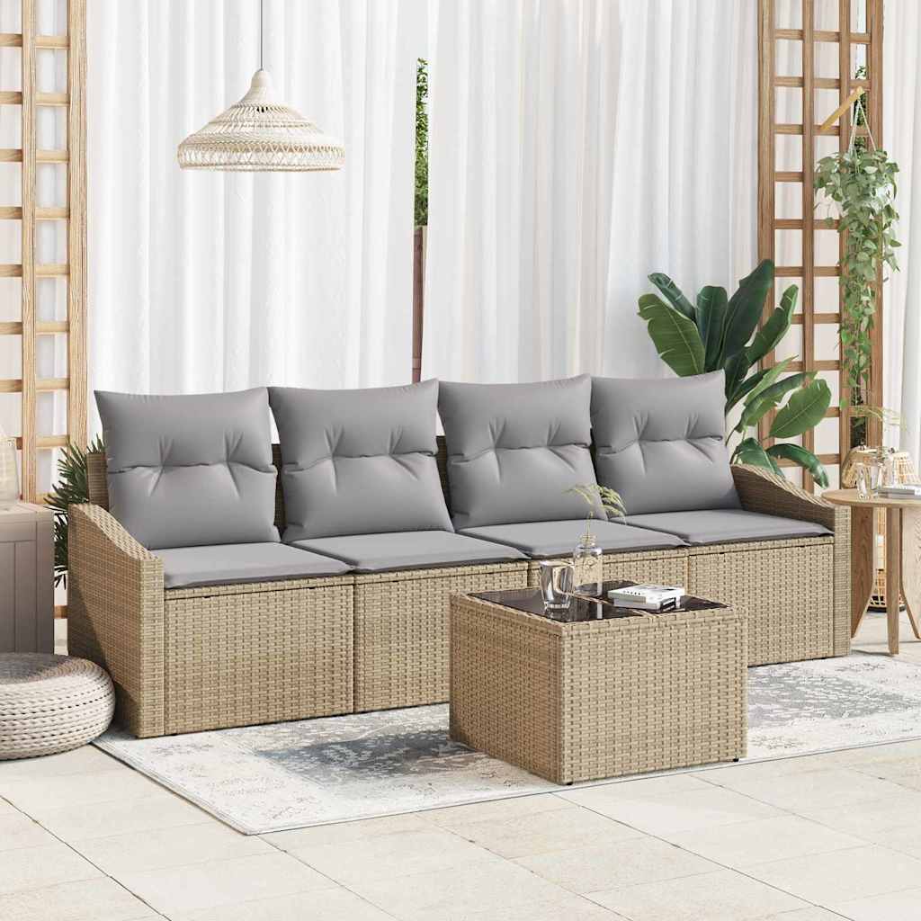 vidaXL Juego de Sofá 5 uds. Beige y Gris Claro ratán sintético