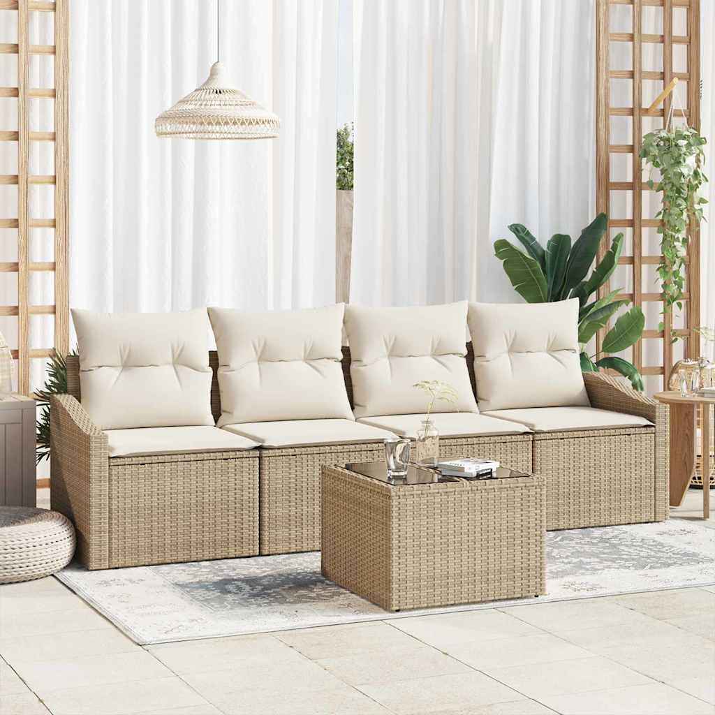 vidaXL Juego de Sofá 5 uds. Beige y Crema ratán sintético