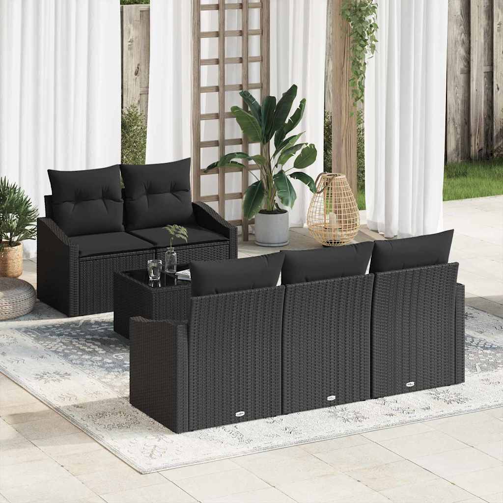 vidaXL Juego de Sofá 6 uds. Negro ratán sintético