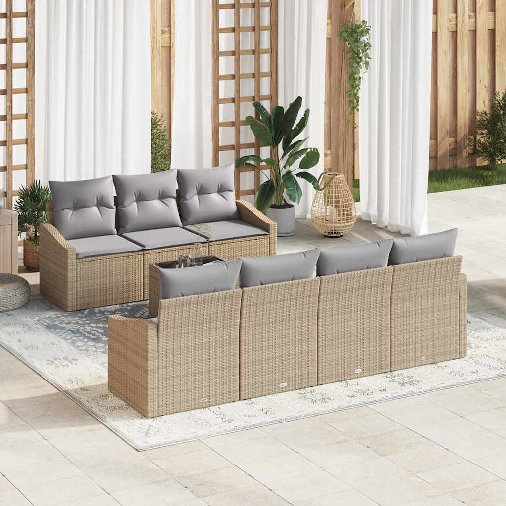 vidaXL Juego de Sofá 8 uds. Beige y Gris Claro ratán sintético