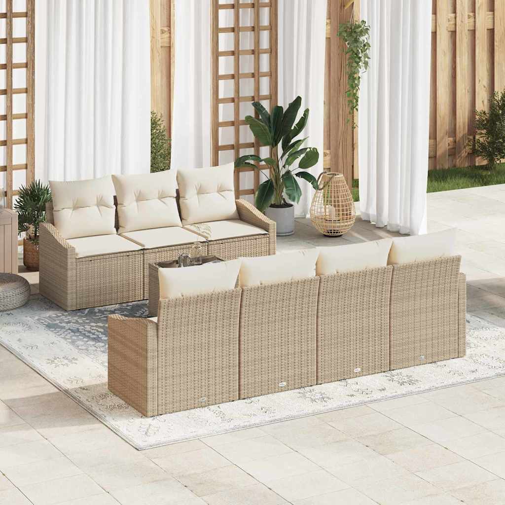 vidaXL Juego de Sofá 8 uds. Beige y Crema ratán sintético