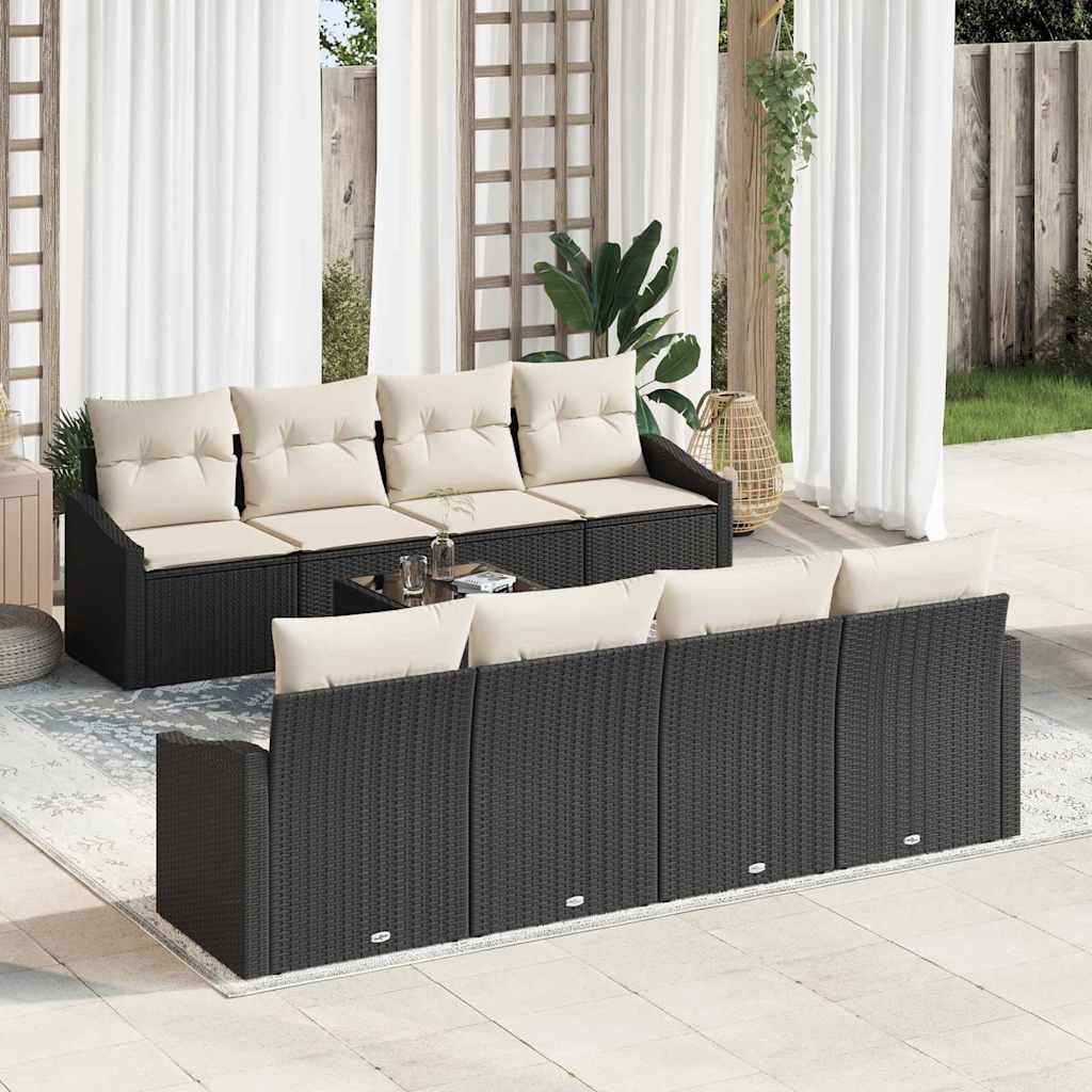 vidaXL Juego de Sofá 9 uds. Negro y crema ratán sintético
