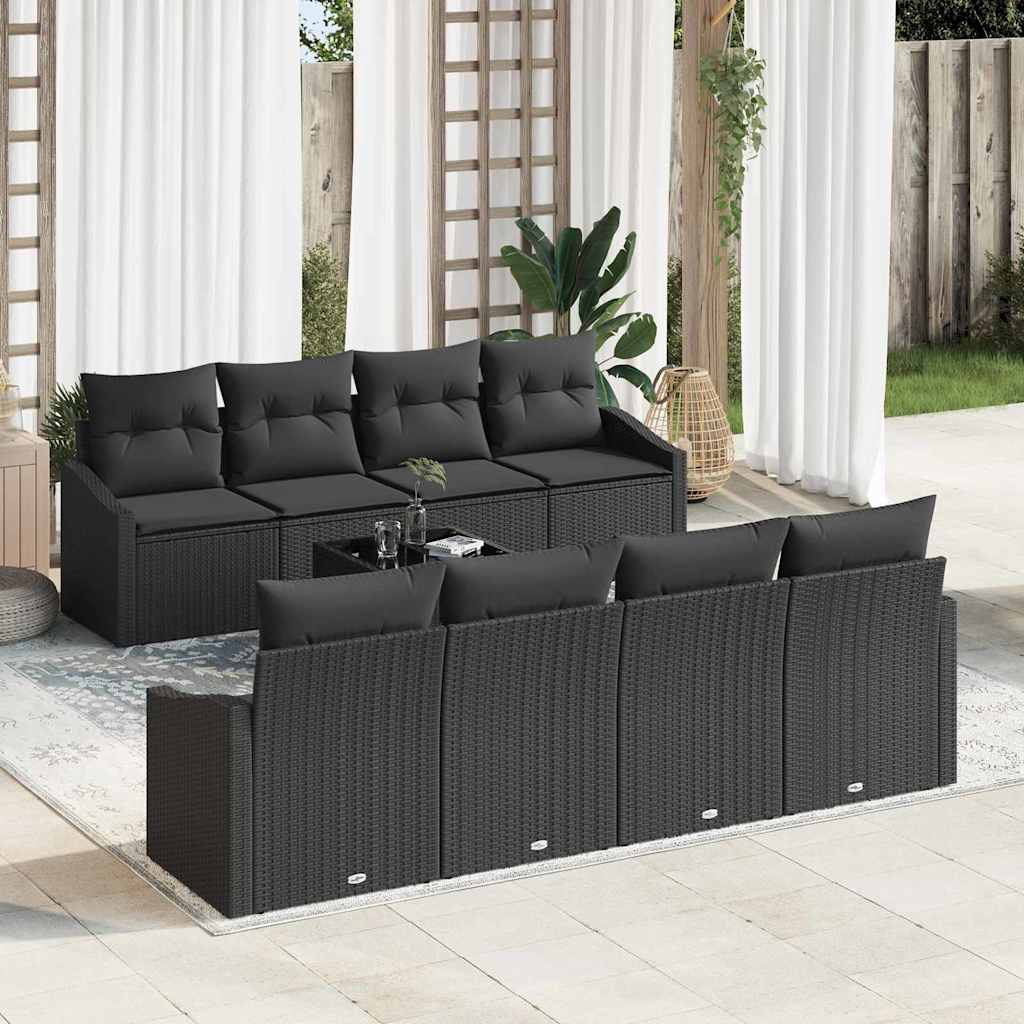 vidaXL Juego de Sofá 9 uds. Negro ratán sintético