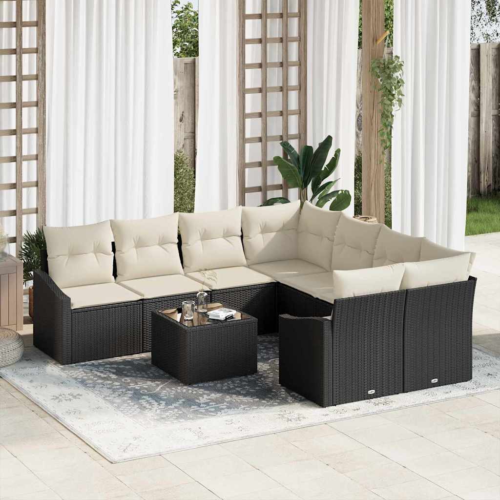 vidaXL Juego de Sofá 9 uds. Negro y crema ratán sintético