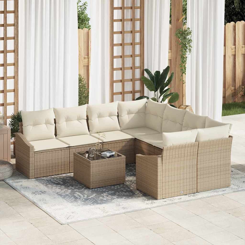 vidaXL Juego de Sofá 9 uds. Beige y Crema ratán sintético
