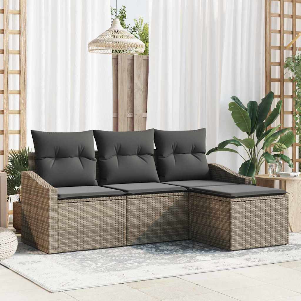 vidaXL Juego de Sofá 4 uds. Gris ratán sintético