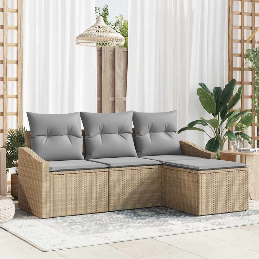 vidaXL Juego de Sofá 4 uds. Beige ratán sintético