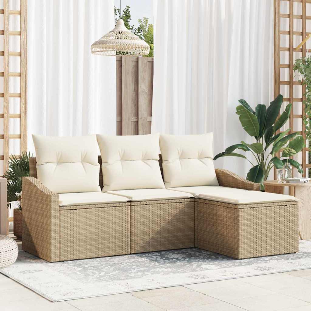 vidaXL Juego de Sofá 4 uds. Beige ratán sintético