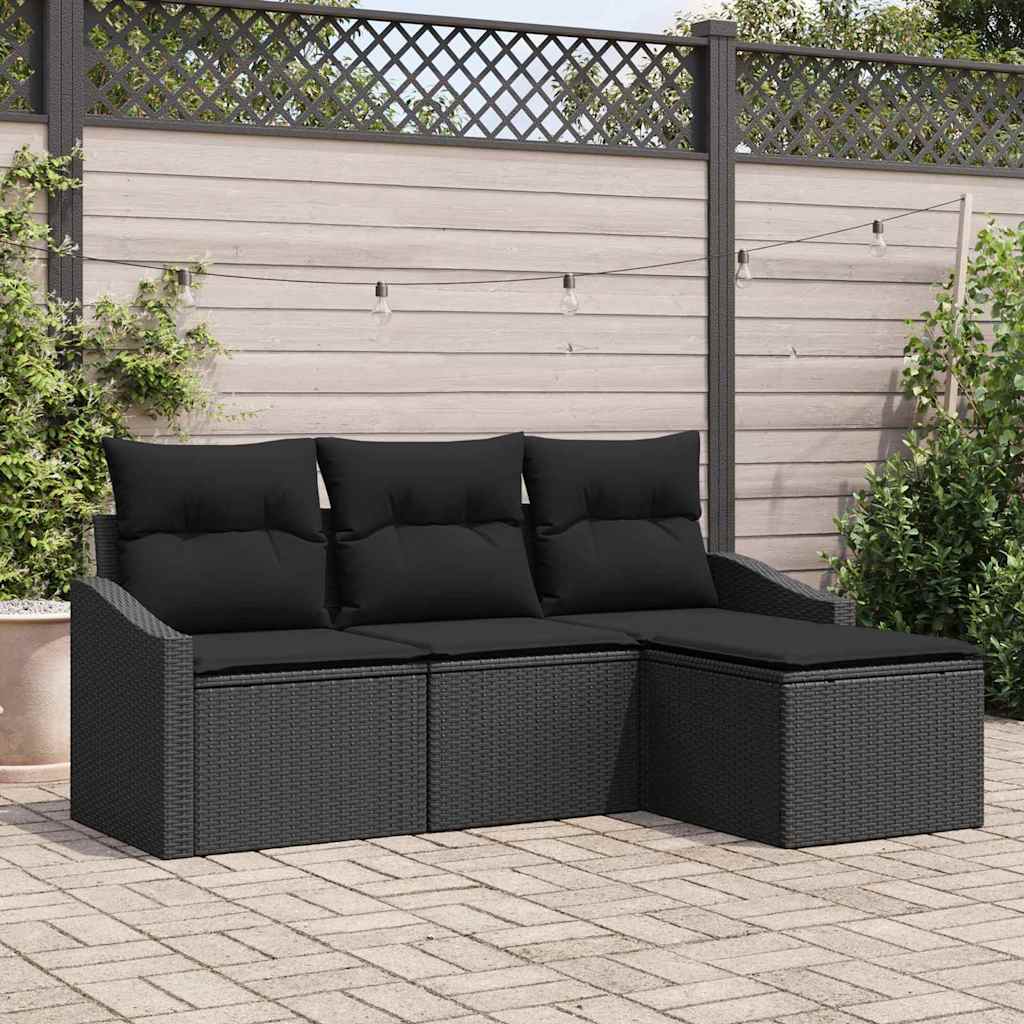 vidaXL Juego de Sofá 4 uds. Negro ratán sintético