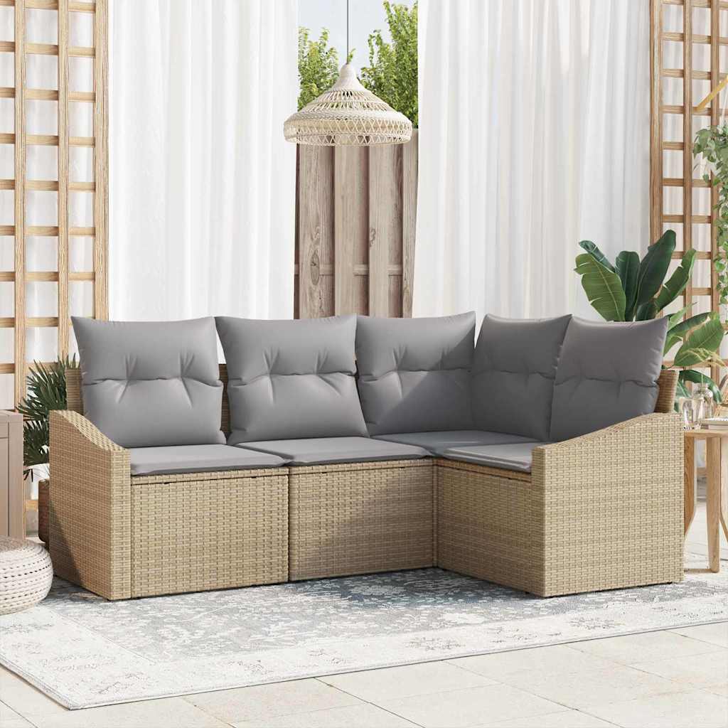 vidaXL Juego de Sofá 4 uds. Beige ratán sintético