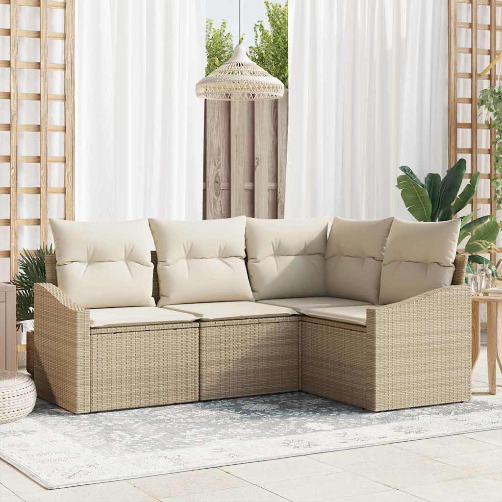 vidaXL Juego de Sofá 4 uds. Beige ratán sintético
