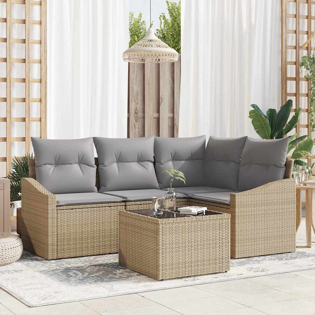 vidaXL Juego de Sofá 5 uds. Beige ratán sintético