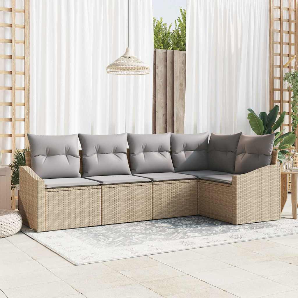 vidaXL Juego de Sofá 5 uds. Beige ratán sintético