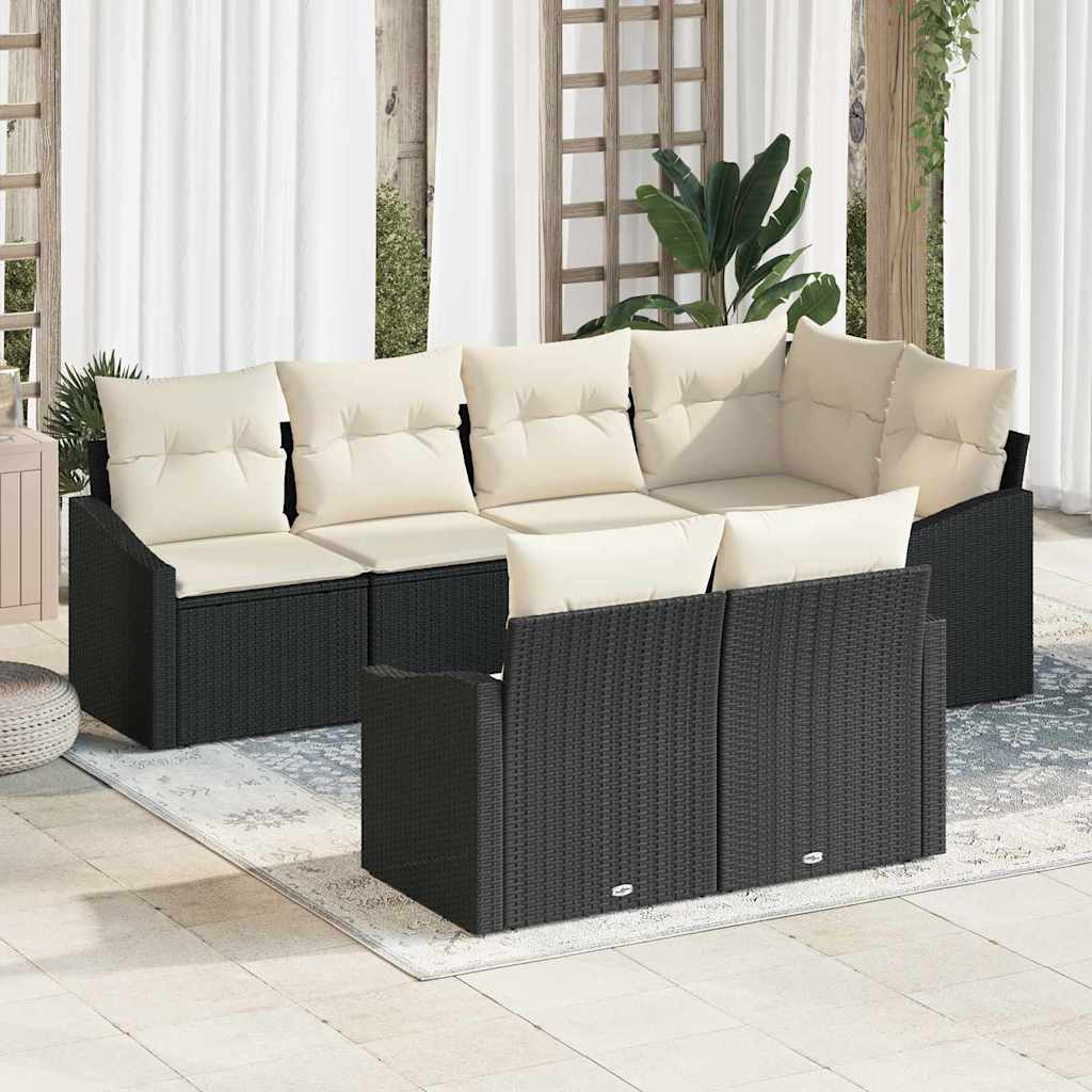 vidaXL Juego de Sofá 7 uds. Negro ratán sintético