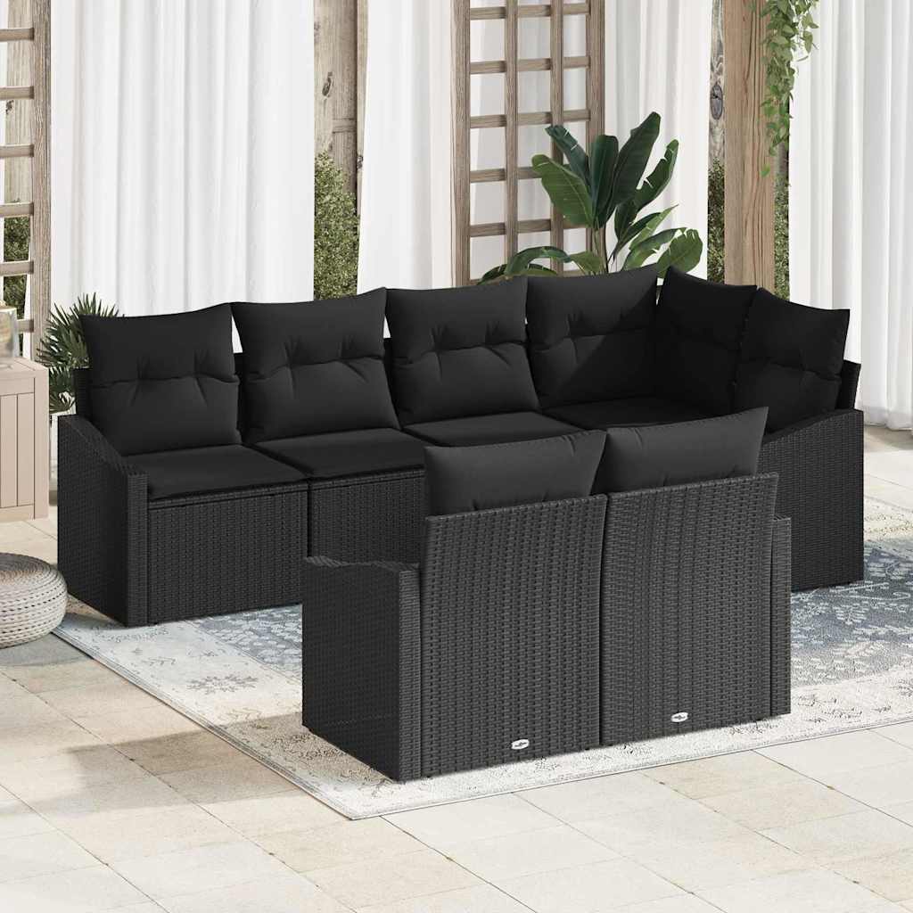 vidaXL Juego de Sofá 7 uds. Negro ratán sintético