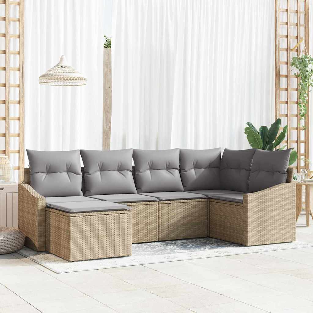 vidaXL Juego de Sofá 6 uds. Beige ratán sintético
