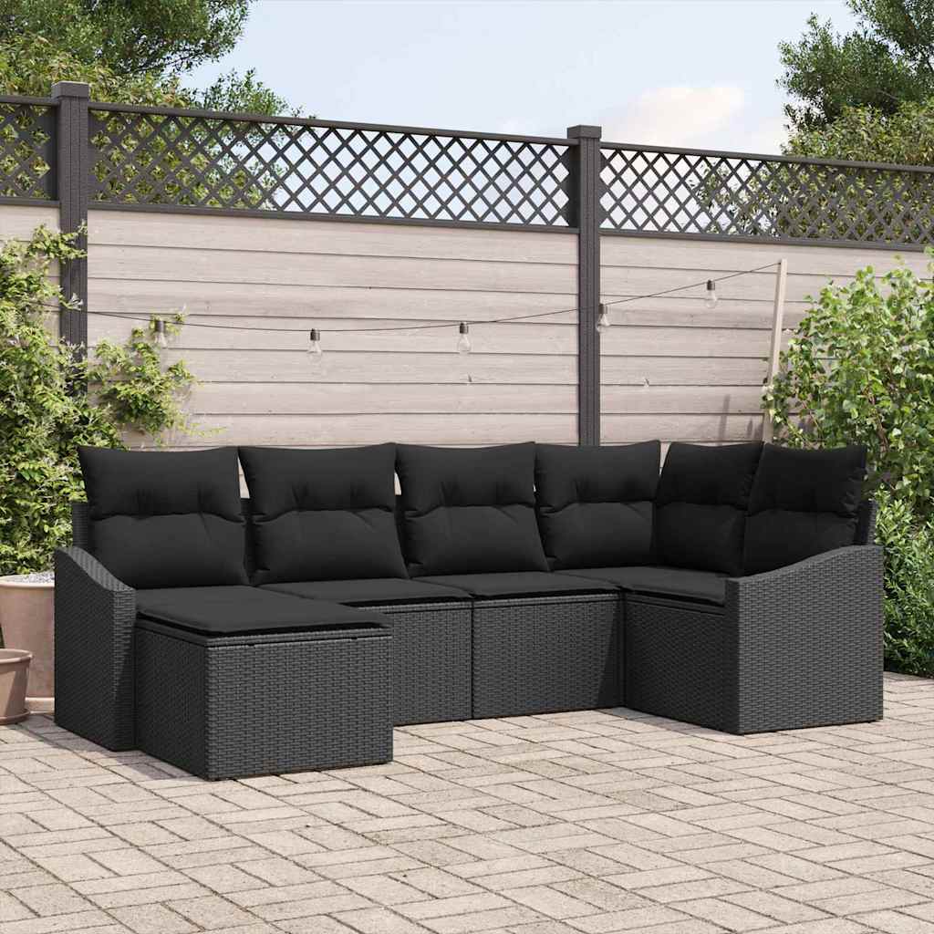 vidaXL Juego de Sofá 6 uds. Negro ratán sintético