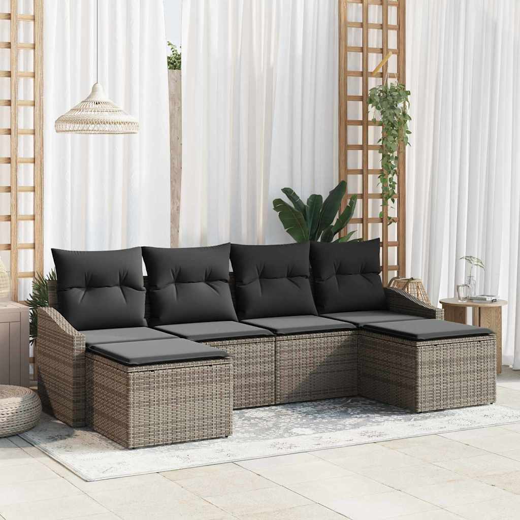 vidaXL Juego de Sofá 6 uds. Gris ratán sintético