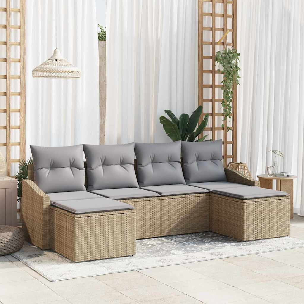 vidaXL Juego de Sofá 6 uds. Beige ratán sintético