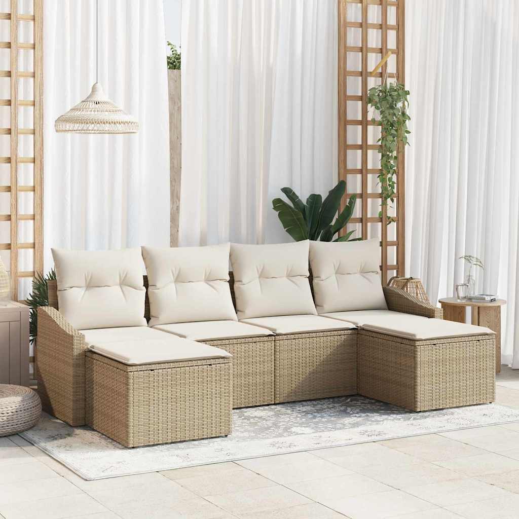 vidaXL Juego de Sofá 6 uds. Beige ratán sintético