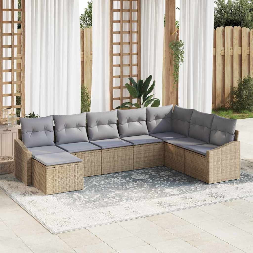 vidaXL Juego de Sofá 8 uds. Beige ratán sintético