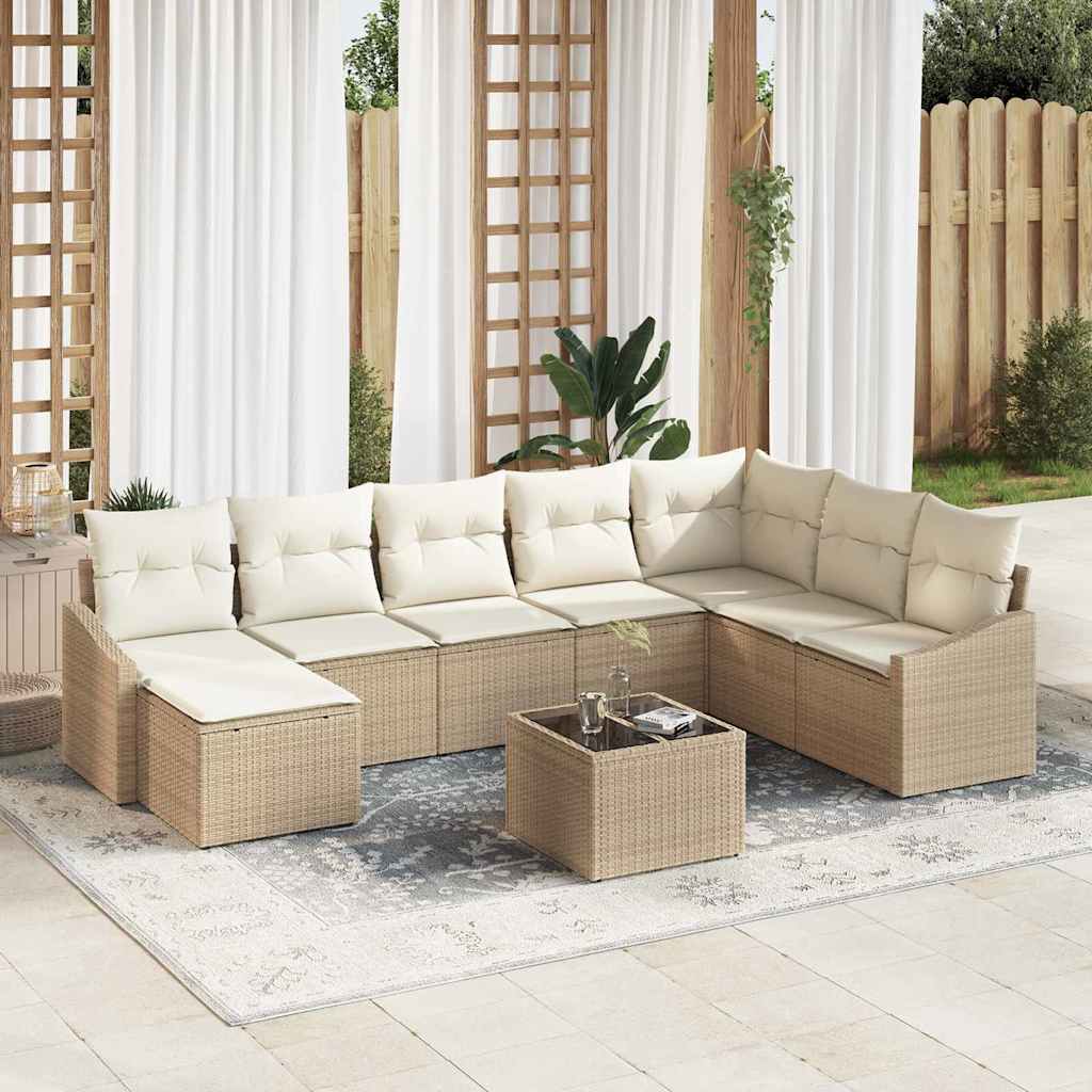 vidaXL Juego de Sofá 9 uds. Beige ratán sintético