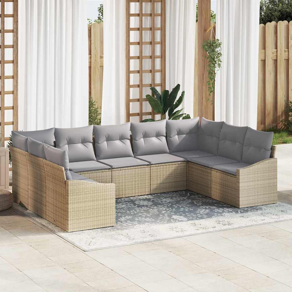 vidaXL Juego de Sofá 9 uds. Beige ratán sintético