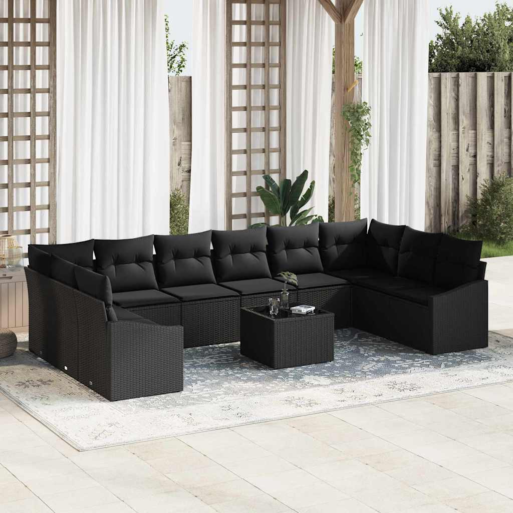 vidaXL Juego de Sofá 11 uds. Negro ratán sintético