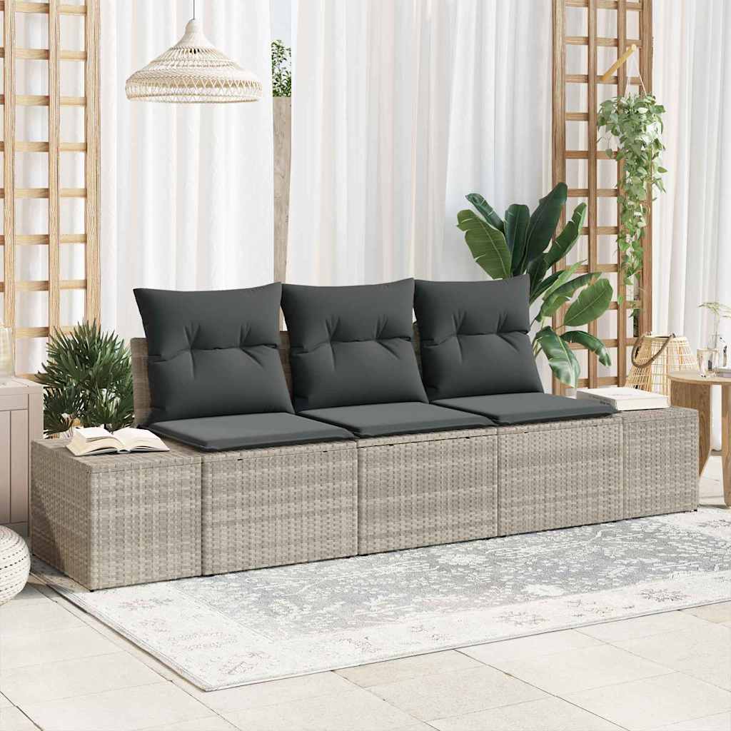 vidaXL Juego de Sofá 3 uds. Gris claro ratán sintético