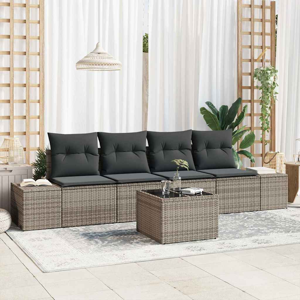 vidaXL Juego de Sofá 5 uds. Gris ratán sintético