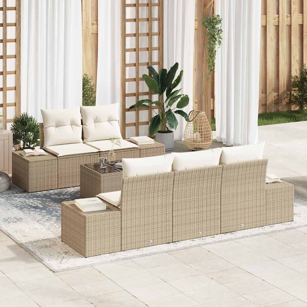 vidaXL Conjunto de sofá de jardín Beige ratán sintético