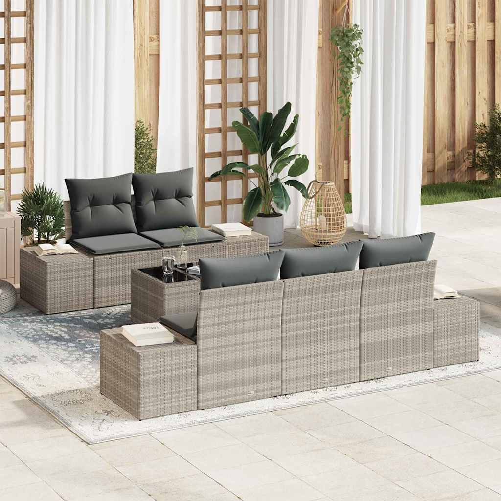vidaXL Conjunto de sofá de jardín 6 uds. Gris Claro ratán sintético
