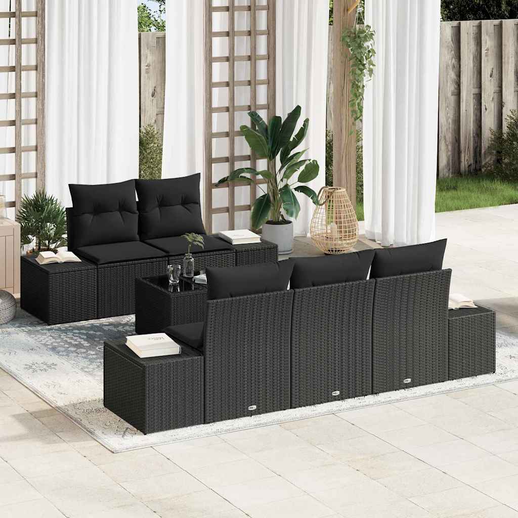 vidaXL Conjunto de sofá de jardín Negro ratán sintético