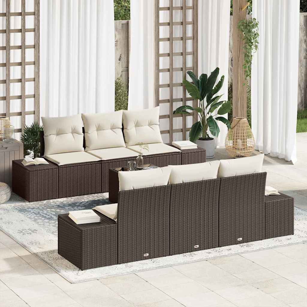 vidaXL Conjunto de sofá de jardín 7 uds. Marrón ratán sintético
