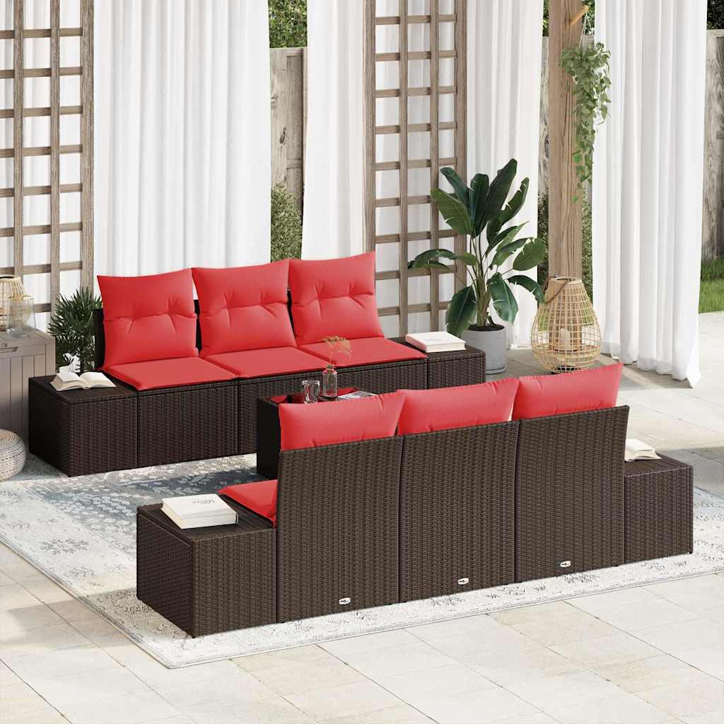 vidaXL Conjunto de sofá de jardín 7 uds. Marrón ratán sintético