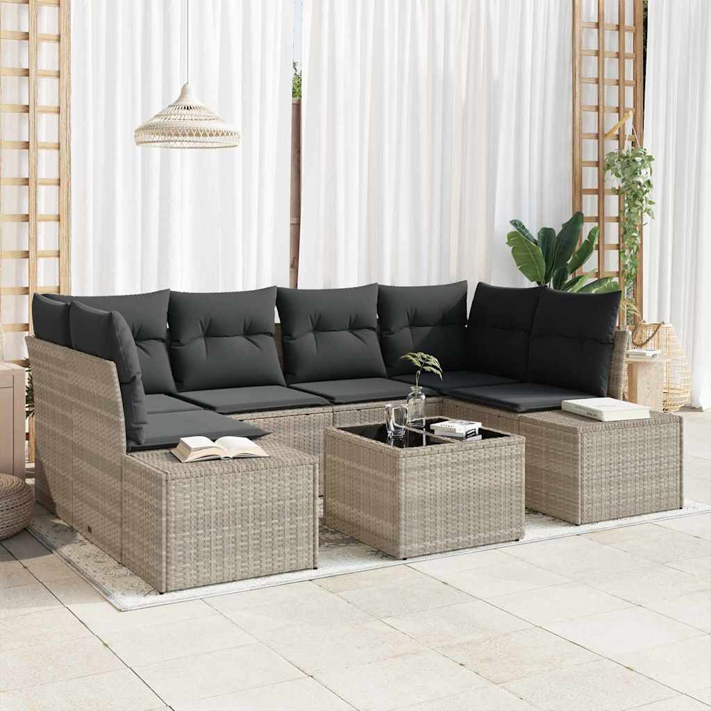 vidaXL Conjunto de sofá de jardín 7 uds. Gris Claro ratán sintético