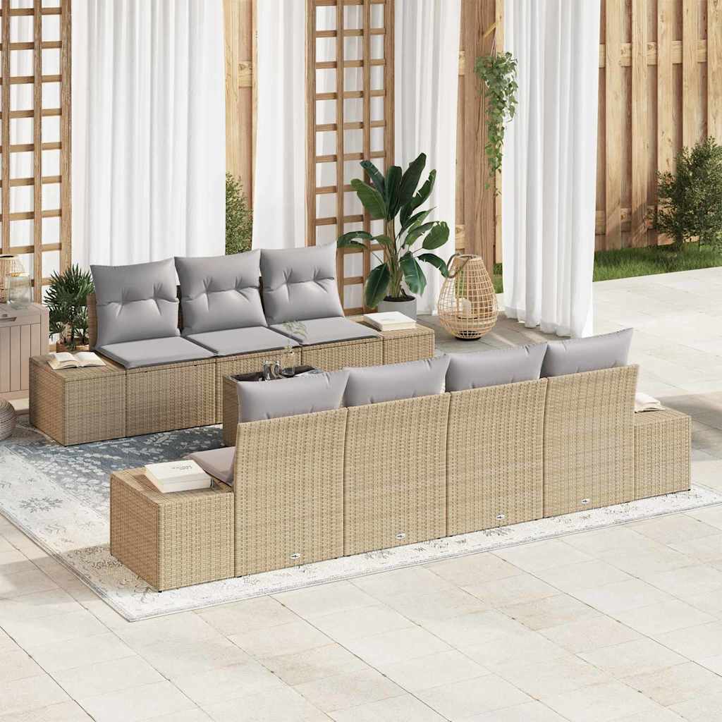 vidaXL Conjunto de sofá de jardín 8 uds. Beige ratán sintético