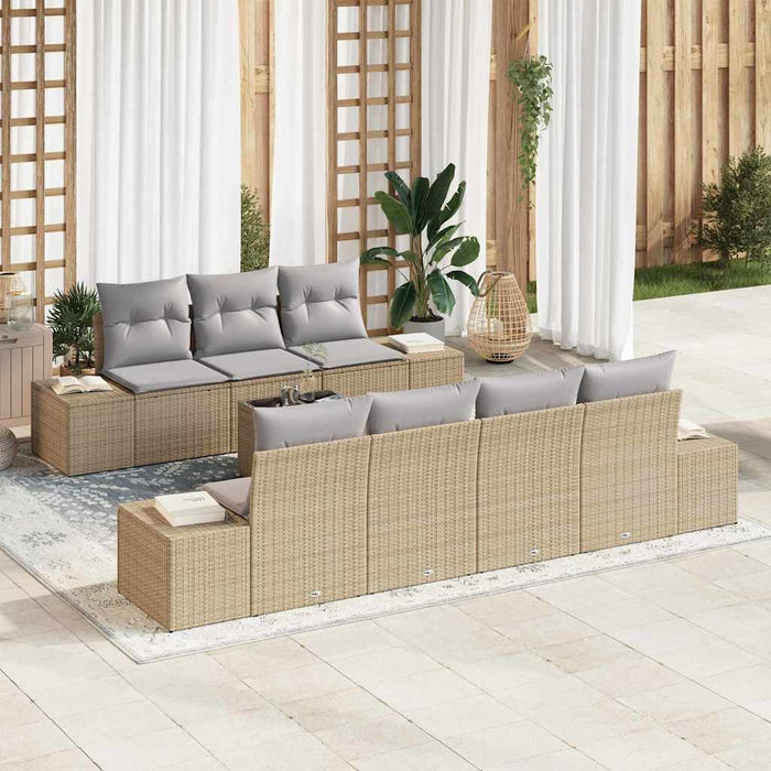 vidaXL Conjunto de sofá de jardín 8 uds. Beige ratán sintético